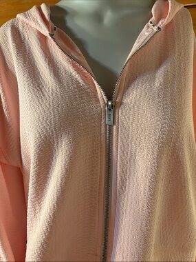 DKNY Sport Pink Textured Zip Hoodie Athleisure Clean Girl Pilates Princess - L